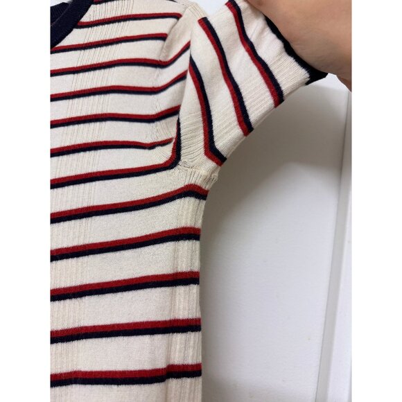 Equipment Brienne Stripe Knit Tee Sweater Top Red White Split Hem Ringer XS - Picture 10 of 15